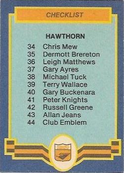 1986 Scanlens VFL #44 Hawthorn Hawks Back